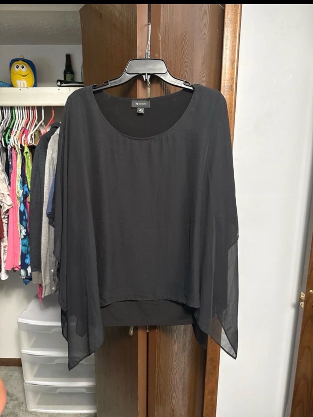 AB Studio Black Sheer Layered Blouse